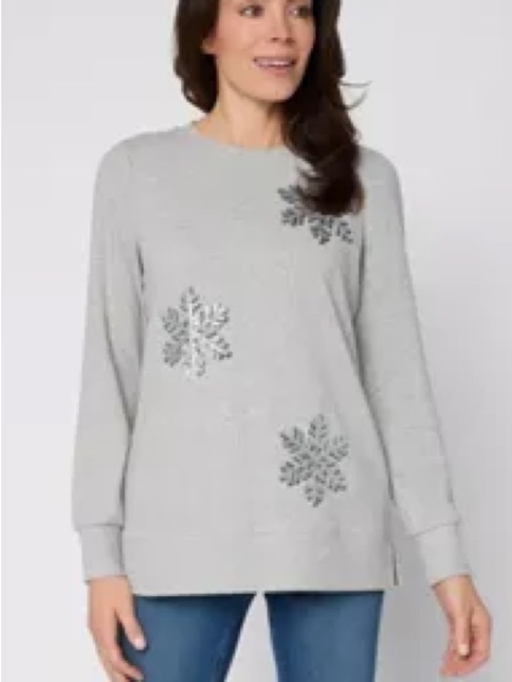 Jingle Belles by Kim Gravel Holiday Snowflake Sequin Gray Sweater Size S - NWOT